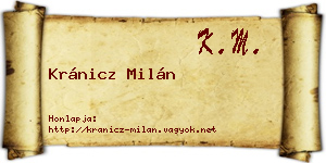 Kránicz Milán névjegykártya